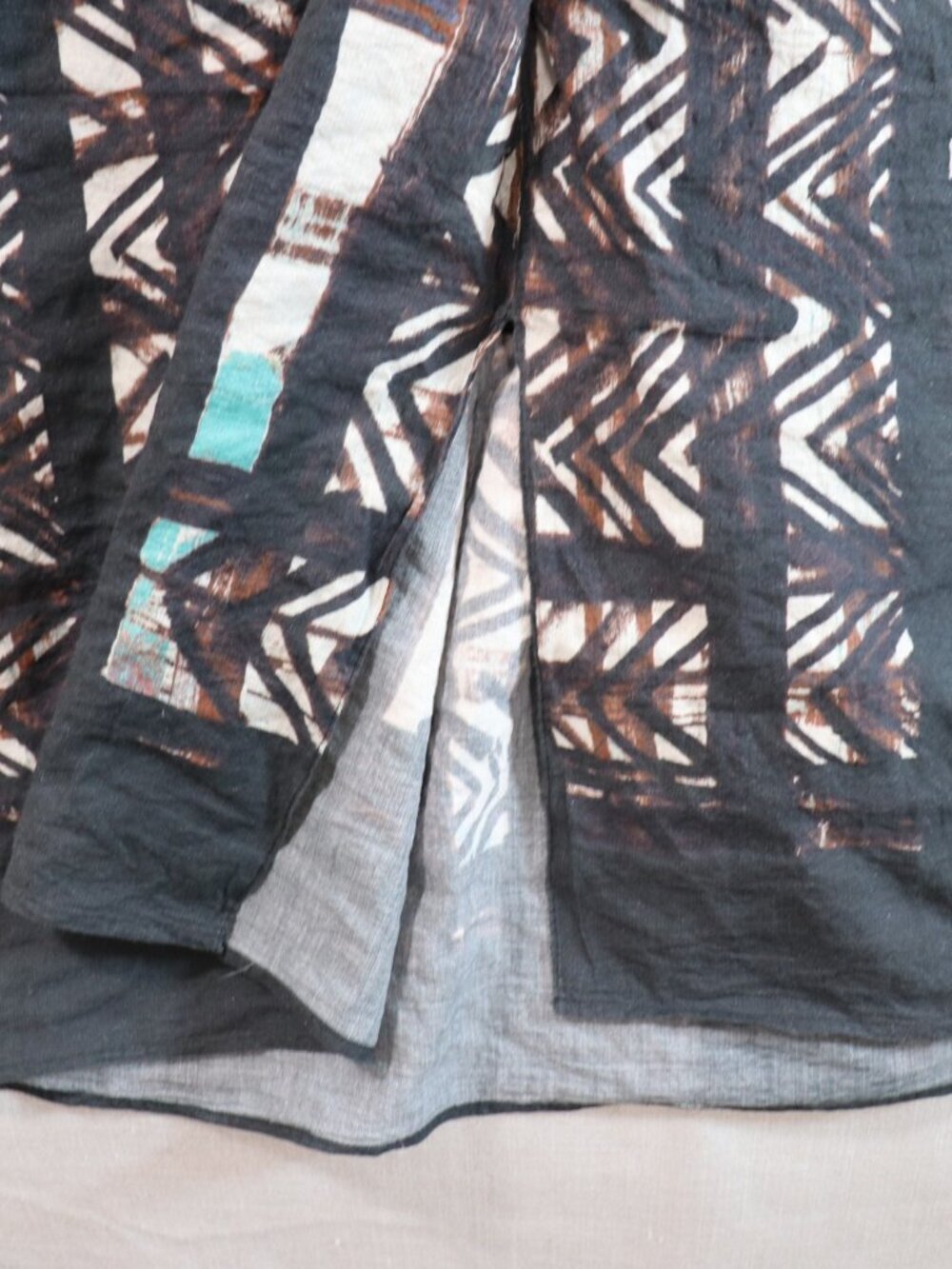 Peruvian Connection Batik Midi Dress Size 6 (Fits like 4/5) Black Brown Cotton - Picture 10 of 16